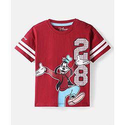 Babyhug Disney Single Jersey Knit Half Sleeves T-Shirt with Goofy Graphics - Red