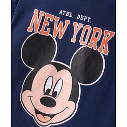 Babyhug Disney Single Jersey Knit Half Drop Shoulder Sleeves T-Shirt with Mickey Mouse Graphics - Navy Blue