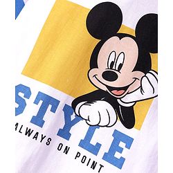 Babyhug Disney Single Jersey Knit Half Drop Shoulder Sleeves T-Shirt with Mickey Mouse Graphics & Foil Detailing - White
