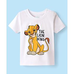 Babyhug Disney Single Jersey Knit Half Sleeves Shorts Night Suit with Lion King Graphics - White & Yellow