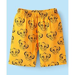 Babyhug Disney Single Jersey Knit Half Sleeves Shorts Night Suit with Lion King Graphics - White & Yellow