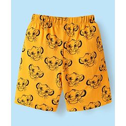 Babyhug Disney Single Jersey Knit Half Sleeves Shorts Night Suit with Lion King Graphics - White & Yellow