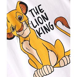 Babyhug Disney Single Jersey Knit Half Sleeves Shorts Night Suit with Lion King Graphics - White & Yellow