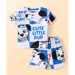 Babyhug Disney Single Jersey Knit  Half Sleeves Shorts Night Suit With 101 Dalmatians Print - Blue & White