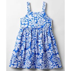 Babyhug Cotton Woven Sleeveless Frock with Floral Print - Blue