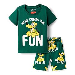Babyhug Disney Single Jersey Knit Half Sleeve Short Night Suit With Pluto Graphic - Dark Green