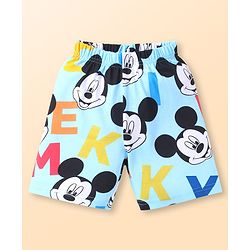 Babyhug Disney Single Jersey Knit Half Sleeves Co-ords Shorts Night Suit with Mickey Mouse Graphics - Light Blue