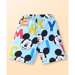 Babyhug Disney Single Jersey Knit Half Sleeves Co-ords Shorts Night Suit with Mickey Mouse Graphics - Light Blue
