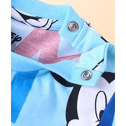 Babyhug Disney Single Jersey Knit Half Sleeves Co-ords Shorts Night Suit with Mickey Mouse Graphics - Light Blue