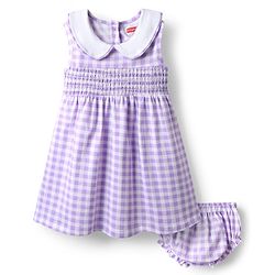 Babyhug Cotton Woven Sleeveless Checks Frock With Smocking Detailing & Bloomer - Purple