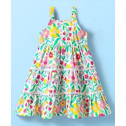 Babyhug Cotton Woven Sleeveless Frock with Floral Print - White