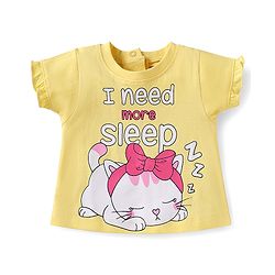 Babyhug Cotton Half Sleeves Capri Night Suit Kitty & Dot Print- Yellow & Pink