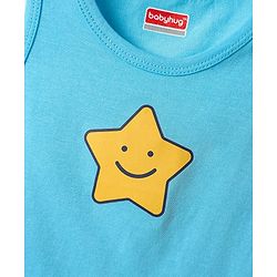 Babyhug 100% Cotton Sleeveless Star Printed & Striped Vests Pack Of 3 - Light Blue Yellow & Navy Blue