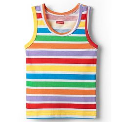 Babyhug 100% Cotton Sleeveless Star Printed & Striped Vests Pack Of 3 - Light Blue Yellow & Navy Blue