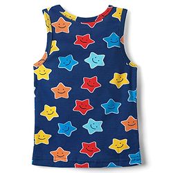 Babyhug 100% Cotton Sleeveless Star Printed & Striped Vests Pack Of 3 - Light Blue Yellow & Navy Blue