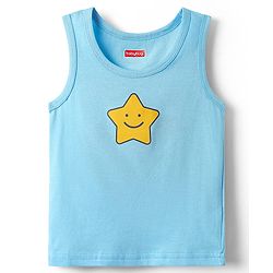 Babyhug 100% Cotton Sleeveless Star Printed & Striped Vests Pack Of 3 - Light Blue Yellow & Navy Blue