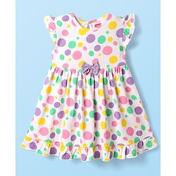 Babyhug Cotton Woven Frill Sleeves Polka Dots Printed Frocks with Bloomer Headbands & Bow Applique Print Pack of 2 - White & Lilac