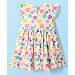 Babyhug Cotton Woven Frill Sleeves Polka Dots Printed Frocks with Bloomer Headbands & Bow Applique Print Pack of 2 - White & Lilac