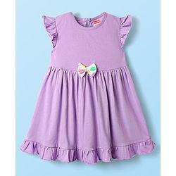 Babyhug Cotton Woven Frill Sleeves Polka Dots Printed Frocks with Bloomer Headbands & Bow Applique Print Pack of 2 - White & Lilac
