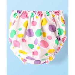 Babyhug Cotton Woven Frill Sleeves Polka Dots Printed Frocks with Bloomer Headbands & Bow Applique Print Pack of 2 - White & Lilac