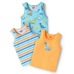 Babyhug 100% Cotton Knit Sleeveless Sando Vests With Dino Print Pack of 3 - Multicolour