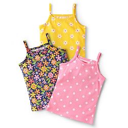 Babyhug 100% Cotton Single Jersey Knit Sleeveless Slips With Floral & Polka Dot Print Pack Of 3 - Pink Yellow & Navy Blue