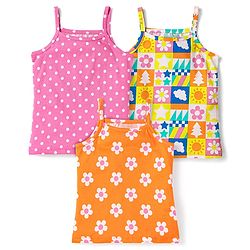 Babyhug 100% Cotton Single Jersey Knit Slips With Polka Dots & Floral Print Pack Of 3 - Pink Orange & Yellow