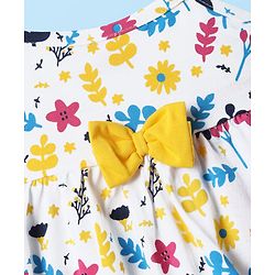 Babyhug 100% Cotton Single Jersey Knit Sleeveless Frock Floral Print & Bow Applique - White