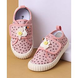 Cute Walk by Babyhug Velcro Closure Casual Shoes with Floral Print & Applique - Pink