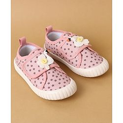 Cute Walk by Babyhug Velcro Closure Casual Shoes with Floral Print & Applique - Pink