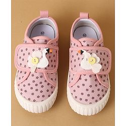 Cute Walk by Babyhug Velcro Closure Casual Shoes with Floral Print & Applique - Pink
