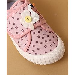 Cute Walk by Babyhug Velcro Closure Casual Shoes with Floral Print & Applique - Pink