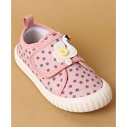 Cute Walk by Babyhug Velcro Closure Casual Shoes with Floral Print & Applique - Pink