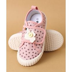 Cute Walk by Babyhug Velcro Closure Casual Shoes with Floral Print & Applique - Pink