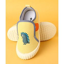 Cute Walk by Babyhug Velcro Closure Casual Shoes with Dino Embroidery - Yellow