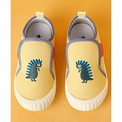 Cute Walk by Babyhug Velcro Closure Casual Shoes with Dino Embroidery - Yellow