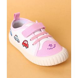 Cute Walk by Babyhug Velcro Closure Casual Shoes with Vehicle Design - Pink