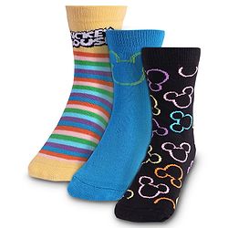 Cute Walk by Babyhug Knit Antibacterial Socks With Mickey Mouse Graphics Pack Of 3 - Blue Black & Yellow