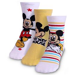 Cute Walk By Babyhug Knit Antibacterial Socks With Mickey Mouse Graphics Pack Of 3 - White & Yellow