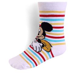 Cute Walk By Babyhug Knit Antibacterial Socks With Mickey Mouse Graphics Pack Of 3 - White & Yellow