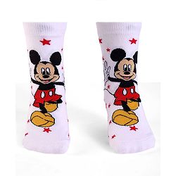 Cute Walk By Babyhug Knit Antibacterial Socks With Mickey Mouse Graphics Pack Of 3 - White & Yellow