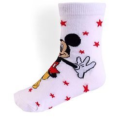 Cute Walk By Babyhug Knit Antibacterial Socks With Mickey Mouse Graphics Pack Of 3 - White & Yellow