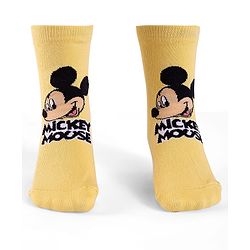 Cute Walk By Babyhug Knit Antibacterial Socks With Mickey Mouse Graphics Pack Of 3 - White & Yellow
