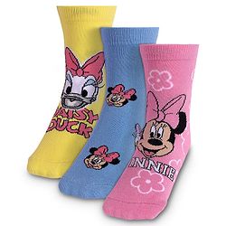 Cute Walk By Babyhug Knit Antibacterial Socks With Minnie Mouse Graphics Pack Of 3 - Yellow Pink & Blue