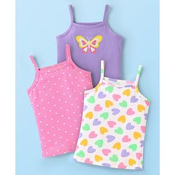 Babyhug 100% Cotton Single Jersey Knit Slips With Polka Dots & Heart Print - Pink Purple & White