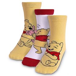 Cute Walk By Babyhug Knit Antibacterial Socks With Winnie The Pooh Graphics Pack Of 3 - Yellow & White