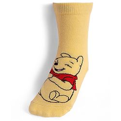 Cute Walk By Babyhug Knit Antibacterial Socks With Winnie The Pooh Graphics Pack Of 3 - Yellow & White