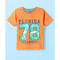 Babyhug Cotton Knit Half Sleeves T-Shirt with Beach Theme Print - Orange