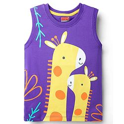 Babyhug Cotton Knit Sleeveless Tank T-Shirt With Animal Graphics - Purple