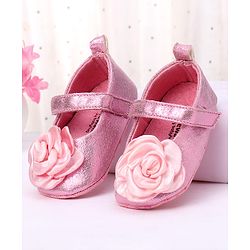 Cute Walk by Babyhug Velcro Closure Booties With Floral Applique - Pink